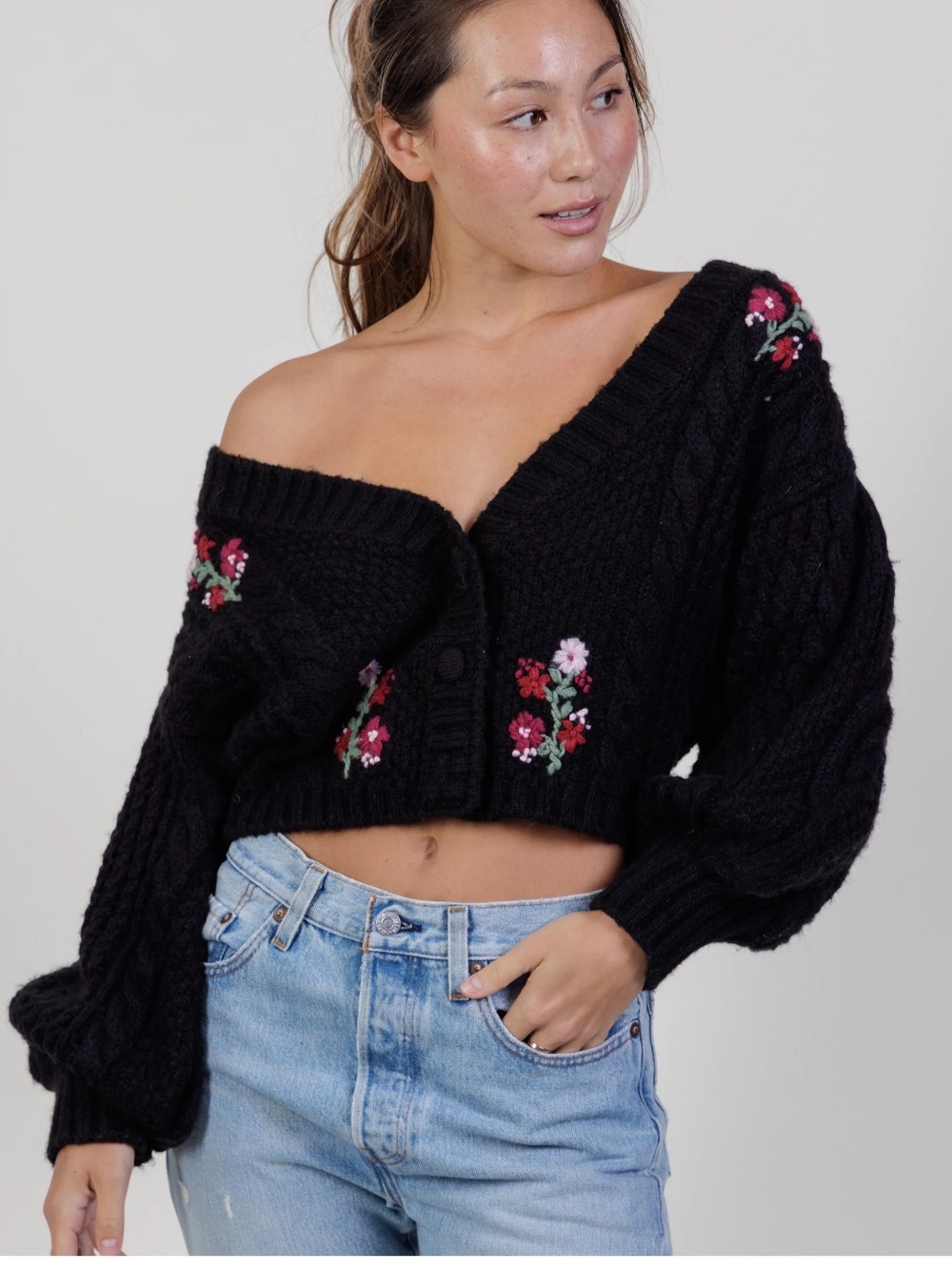 For Love and Lemons Amaryllis Button Down Cropped Cardigan